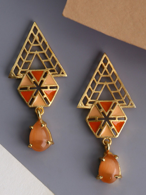 

Shoshaa Orange & Gold-Plated Triangular Drop Earrings