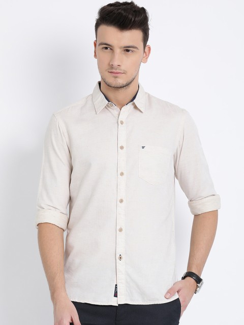 

t-base Men Beige Regular Fit Solid Casual Shirt