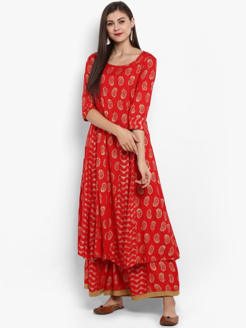 

Fashion String Women Red & Gold-Coloured Printed Kurti with Palazzos