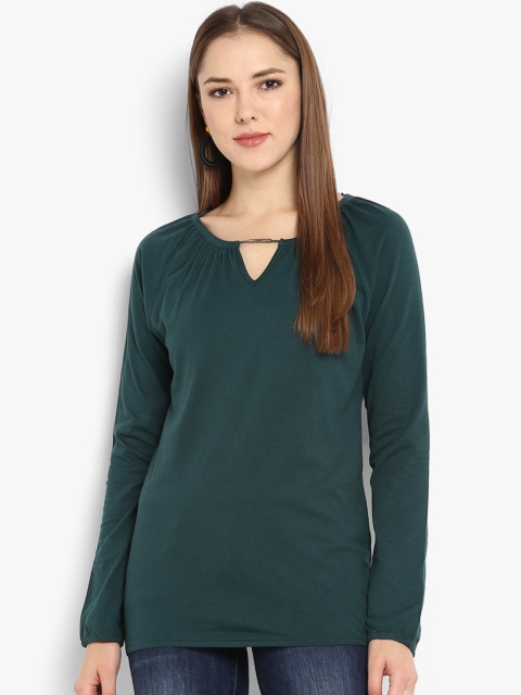 

KVL Women Green Solid Round Neck T-shirt