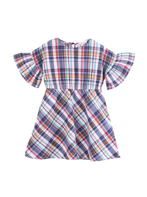 

Beebay Girls White & Navy Blue Checked Fit and Flare Dress