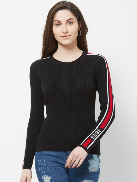 

bebe Women Black Solid Round Neck T-shirt