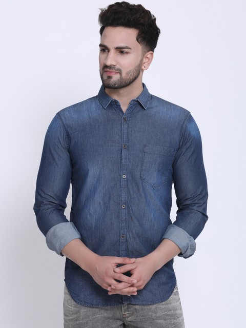 

Crosscreek Men Blue Slim Fit Faded Casual DenimShirt