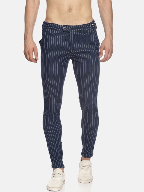 

KULTPRIT Men Navy Blue & Off-White Skinny Fit Striped Regular Trousers