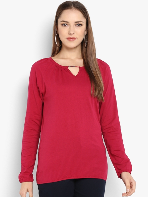 

KVL Women Red Solid Round Neck T-shirt
