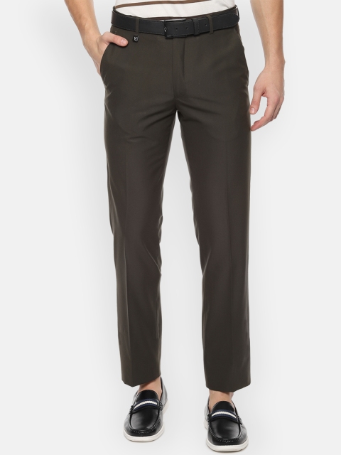 

V Dot Men Olive Brown Slim Fit Solid Regular Trousers