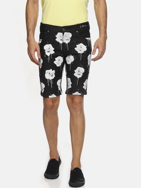 

KULTPRIT Men Black & White Printed Skinny Fit Denim Shorts