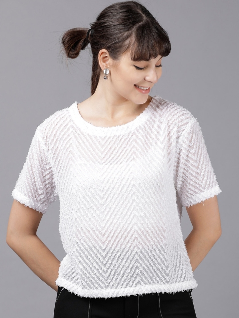 

Tokyo Talkies Women White Self Design A-Line Top