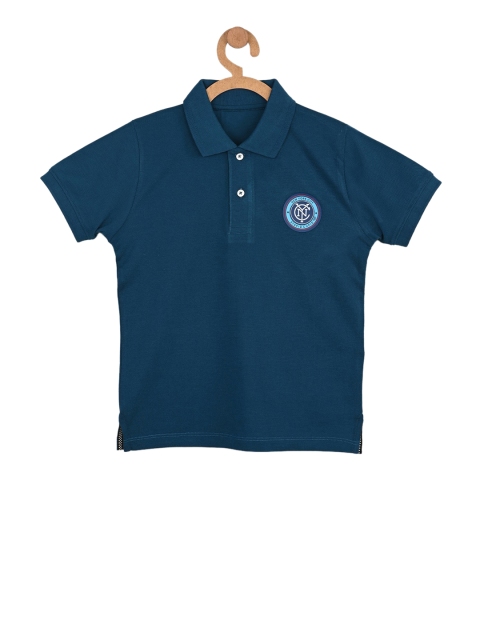 

Stupid Cupid Boys Teal Blue Solid Polo Collar T-shirt