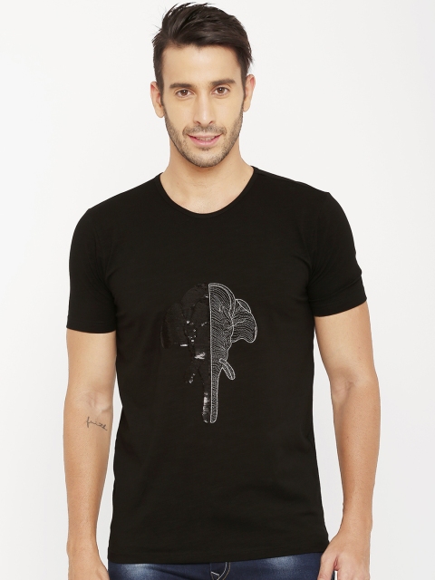 

Rex Straut Jeans Men Black Printed Round Neck T-shirt