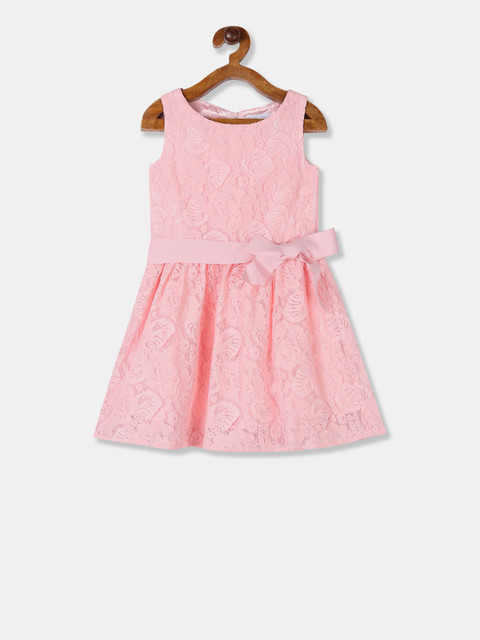 

The Childrens Place Girls Pink Self Design Fit and Flare Dress