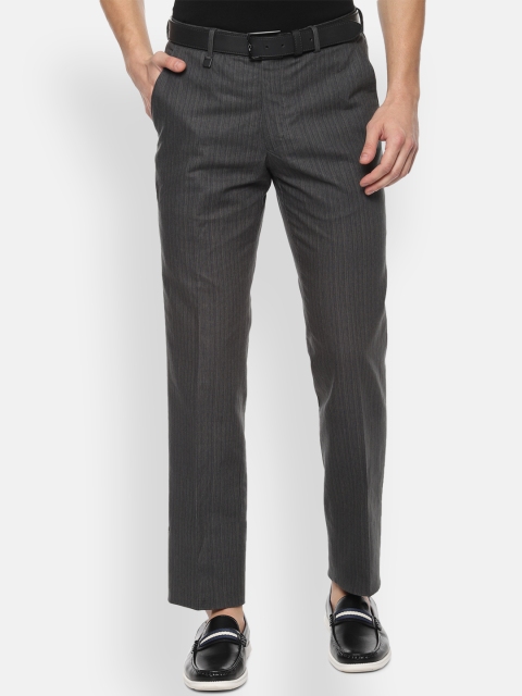 

V Dot Men Grey Slim Fit Striped Regular Trousers