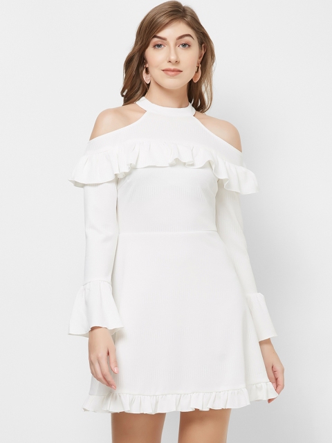 

bebe Women White Solid Fit and Flare Dress