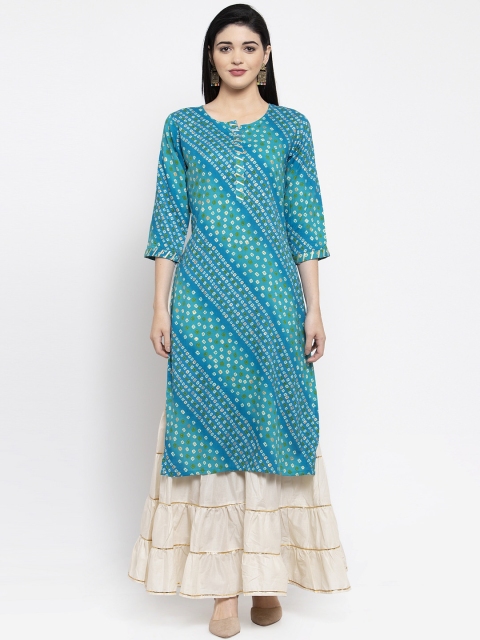 

Clora Creation Women Turquoise Blue & Beige Printed Kurta with Sharara