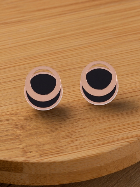 E2O Rose Gold-Plated Black Circular Studs