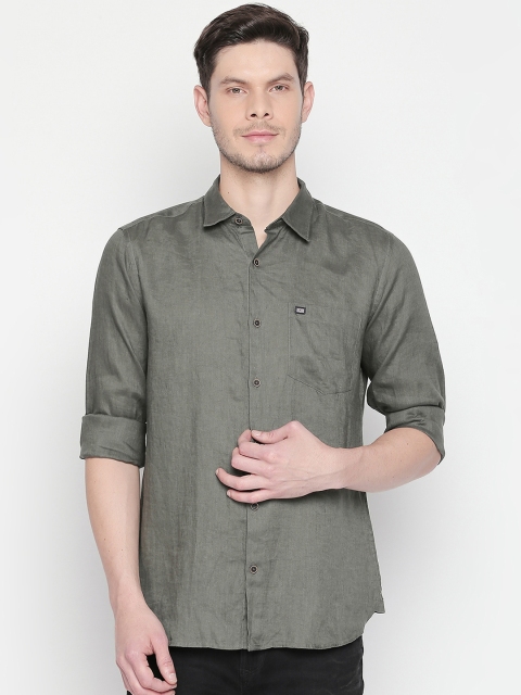 

BYFORD by Pantaloons Men Olive Green Slim Fit Solid Casual Shirt