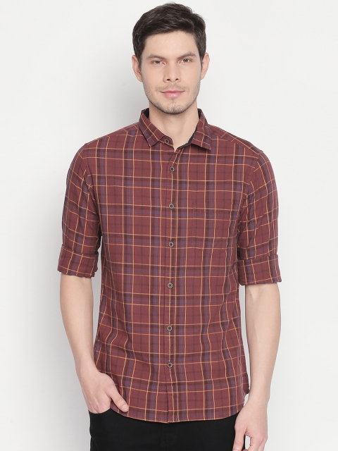 

BYFORD by Pantaloons Men Brown & Blue Slim Fit Checked Casual Shirt