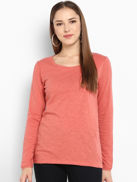 

KVL Women Peach-Coloured Solid Round Neck T-shirt