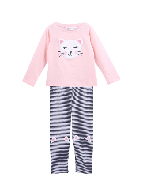 

Beebay Girls Pink & Navy Blue Printed Co-Ords Set