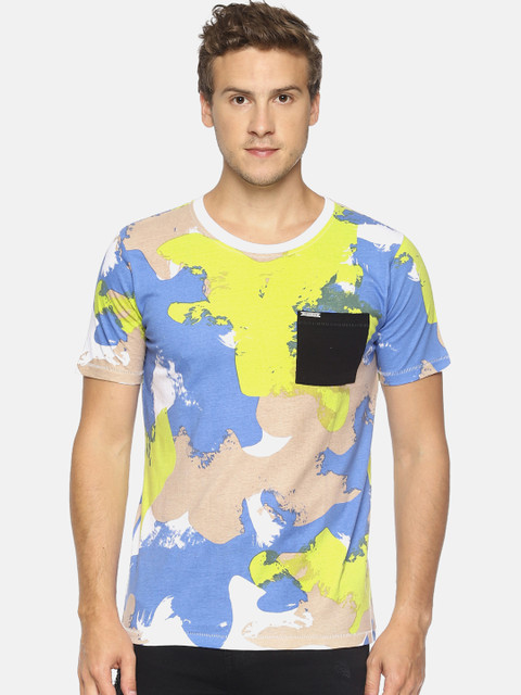 

IMPACKT Men Yellow & Blue Printed Round Neck T-shirt