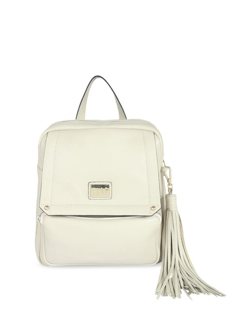 

echt Women Cream-Coloured Solid Leather Backpack