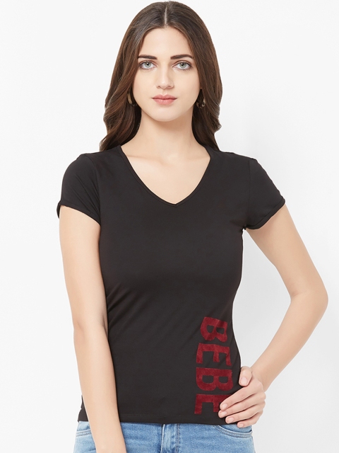 

bebe Women Black Printed V-Neck T-shirt
