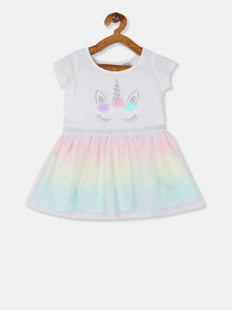 

The Childrens Place Girls White Printed Fit and Flare Dress