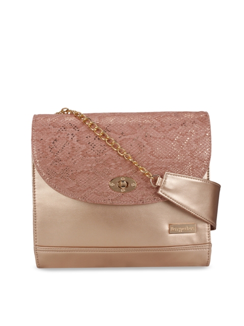 

Berrypeckers Pink & Gold-Toned Snakeskin Textured Sling Bag