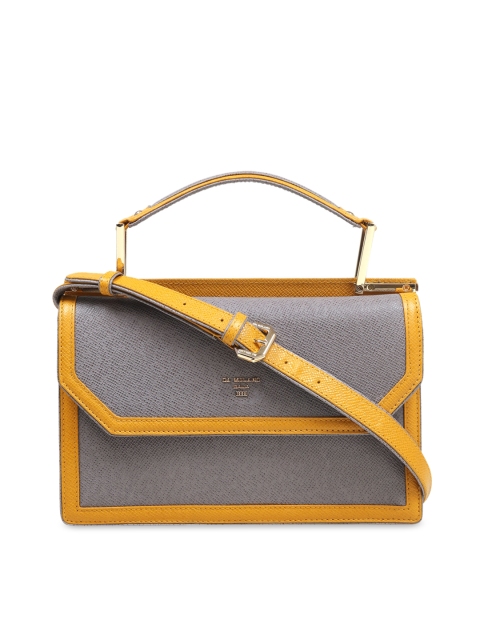 

Da Milano Yellow & Grey Colourblocked Leather Handheld Bag