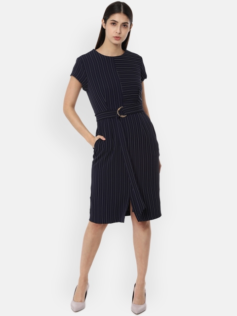 

Van Heusen Woman Navy Blue Striped Sheath Dress