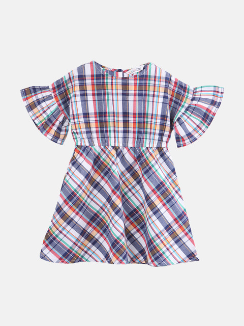 

Beebay Girls Navy Blue & White Checked Fit and Flare Dress