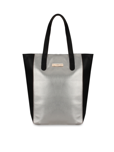 

Berrypeckers Silver-Toned & Black Colourblocked Handheld Bag