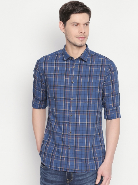 

BYFORD by Pantaloons Men Blue & Beige Slim Fit Checked Casual Shirt