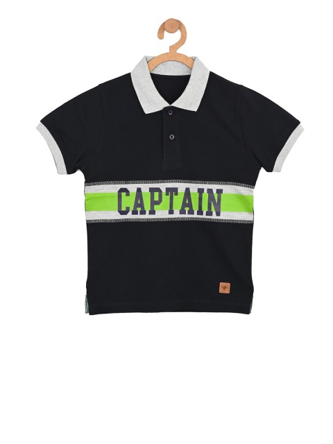 

Stupid Cupid Boys Black Printed Polo Collar T-shirt