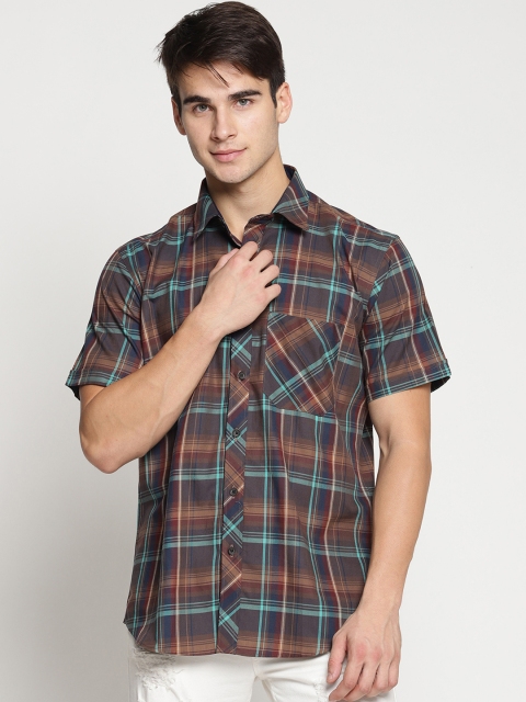 

Balista Men Brown & Blue Regular Fit Checked Casual Shirt