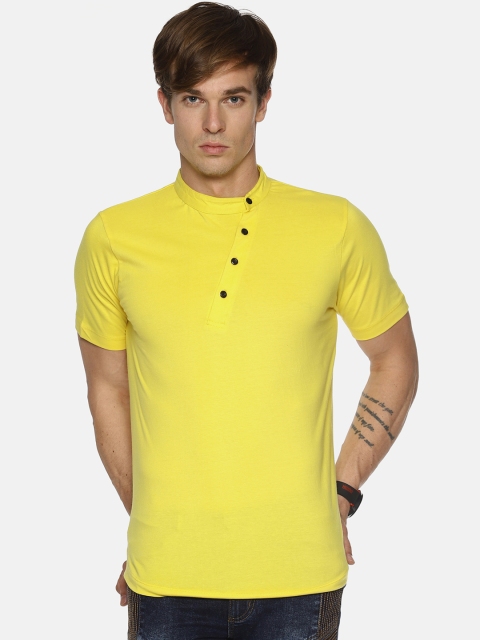 

IMPACKT Men Yellow Solid Mandarin Collar T-shirt
