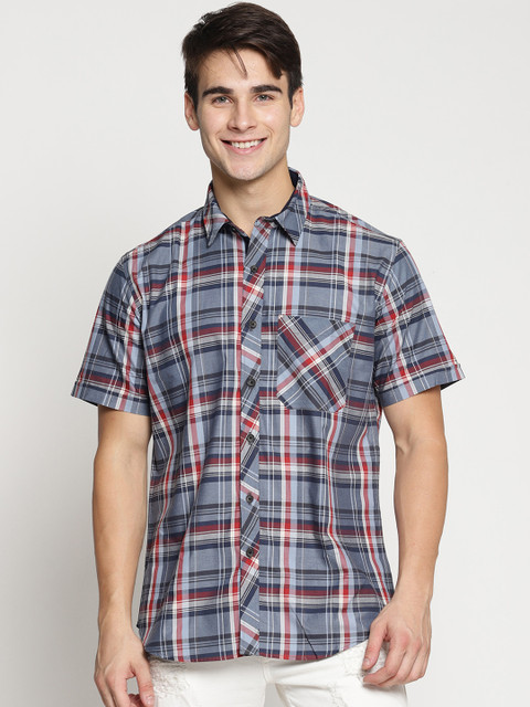 

Balista Men Blue & Red Regular Fit Checked Casual Shirt