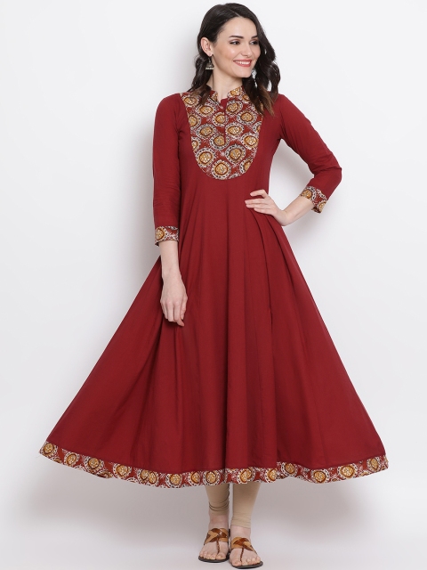 

FABNEST Women Maroon Yoke Design Anarkali Kurta