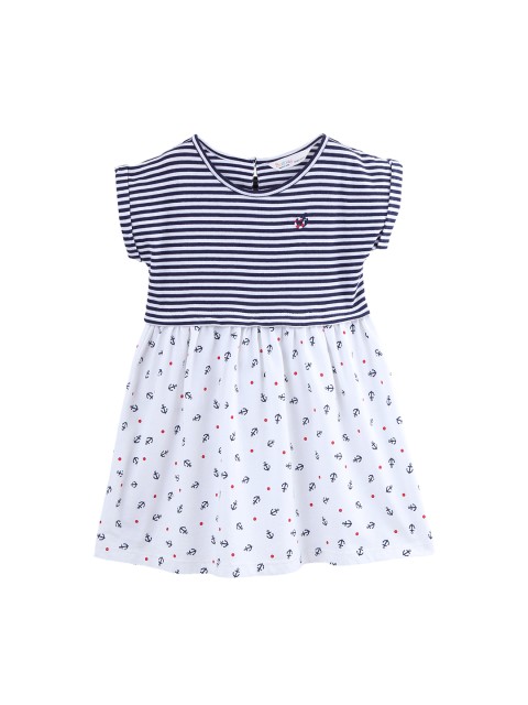 

Beebay Girls Navy Blue & White Striped Fit and Flare Dress