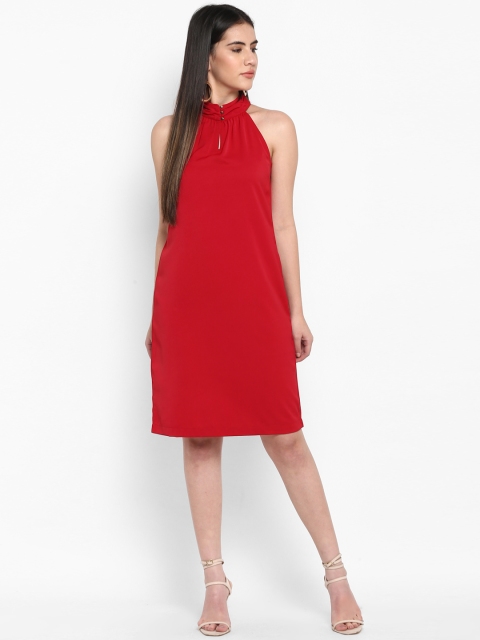 

FOSH Women Red Solid A-Line Dress