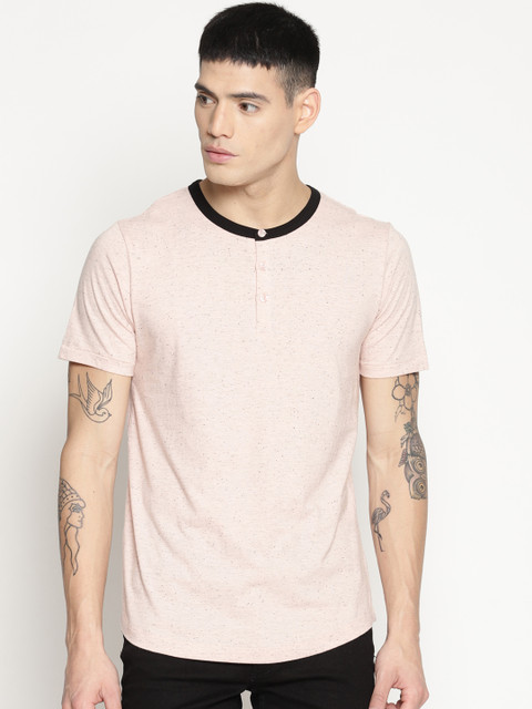 

IMPACKT Men Pink Printed Henley Neck T-shirt