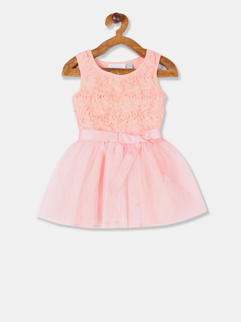 

The Childrens Place Girls Peach Self Design Fit and Flare Dress, Pink