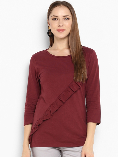 

KVL Women Maroon Solid Round Neck T-shirt