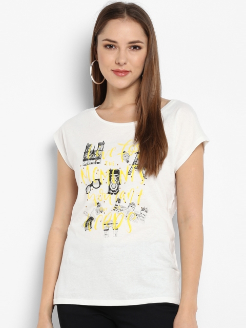 

KVL Women Off-White Printed Round Neck T-shirt