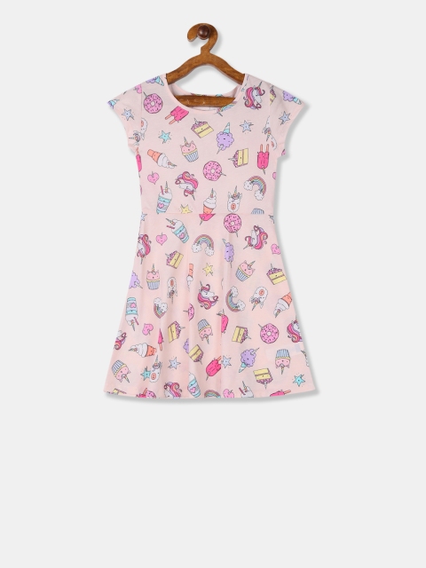 

The Childrens Place Girls Peach-Coloured Printed Fit and Flare Dress