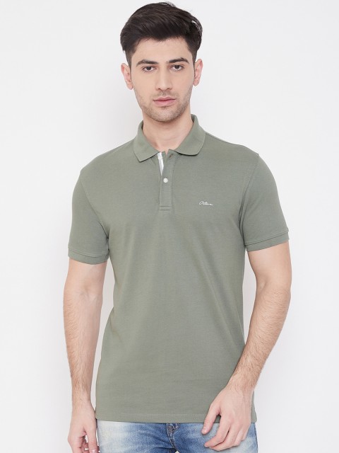 

Octave Men Olive Green Solid Polo Collar T-shirt