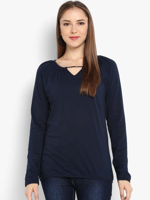 

KVL Women Navy Blue Solid Round Neck T-shirt