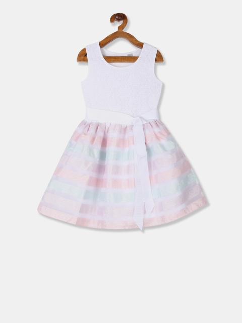 

The Childrens Place Girls White Striped Fit and Flare Dress