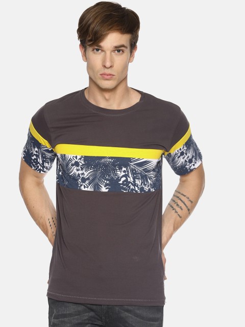 

IMPACKT Men Charcoal Grey Printed Round Neck T-shirt