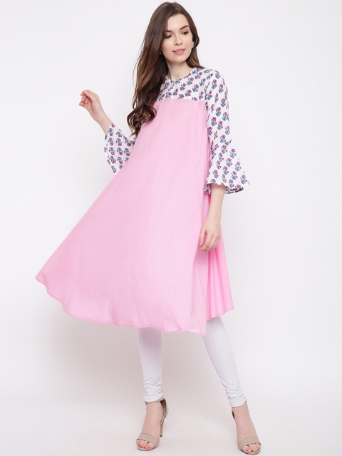 

FABNEST Women Pink Printed A-Line Kurta